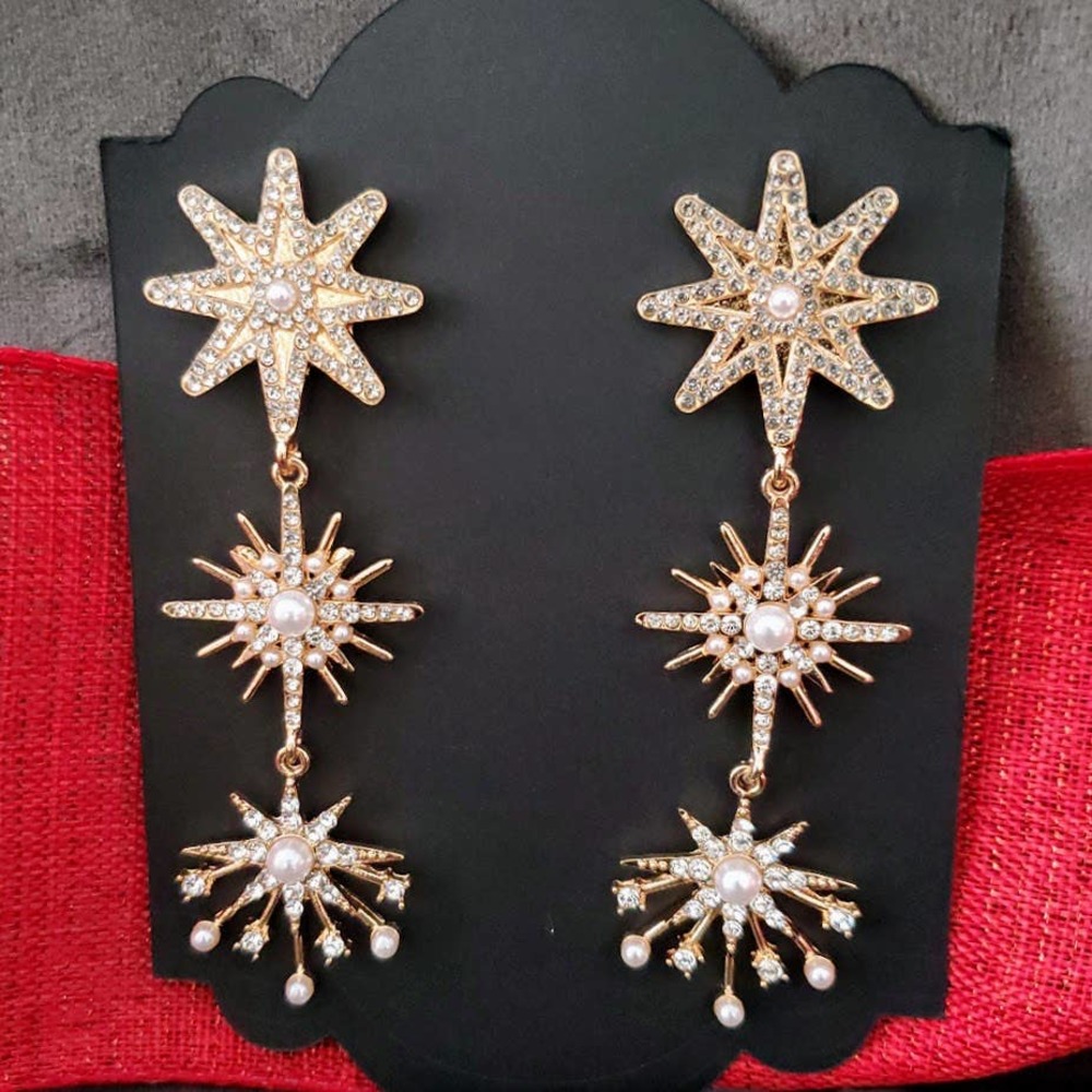 Star Gazer Pearl and Crystal Drop Earrings - Christmas Northstar